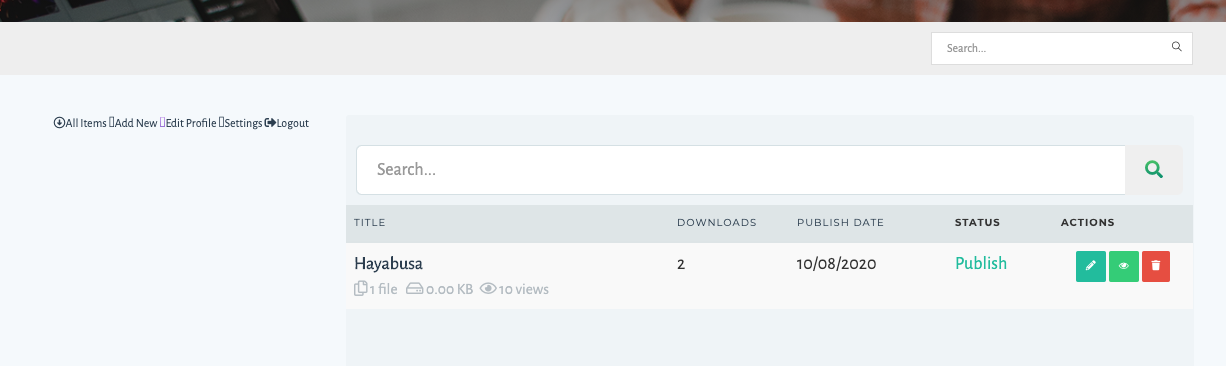 Upload nav on the left